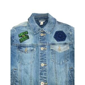 Cat & Jack Boy's Be A Hero Denim Jacket Embroidery Patches Blue Size 8/10 G002